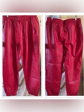 Stella Luce Red Straight Leg Faux Leather Jogger Pants